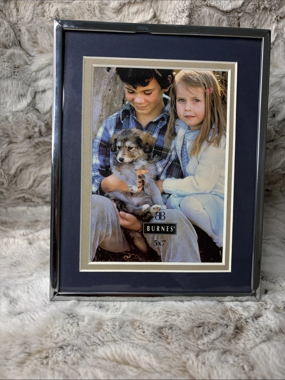 Burnes Silver-Tone 5x7 Photo Frame with Navy Mat